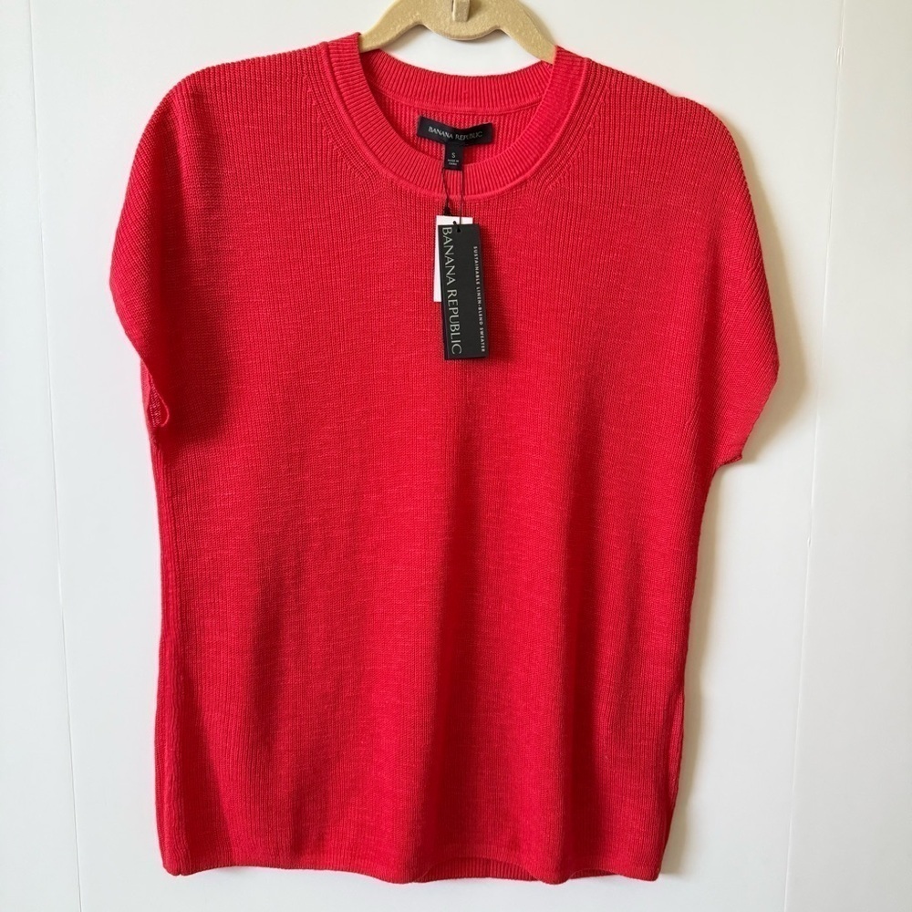 NWT Banana Republic Linen Blend Knit Short Sleeve Crewneck Red Top Size S